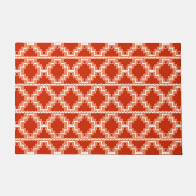 Paillasson Rouille tribale Ikat Aztec, mat de porte orange et (Devant)