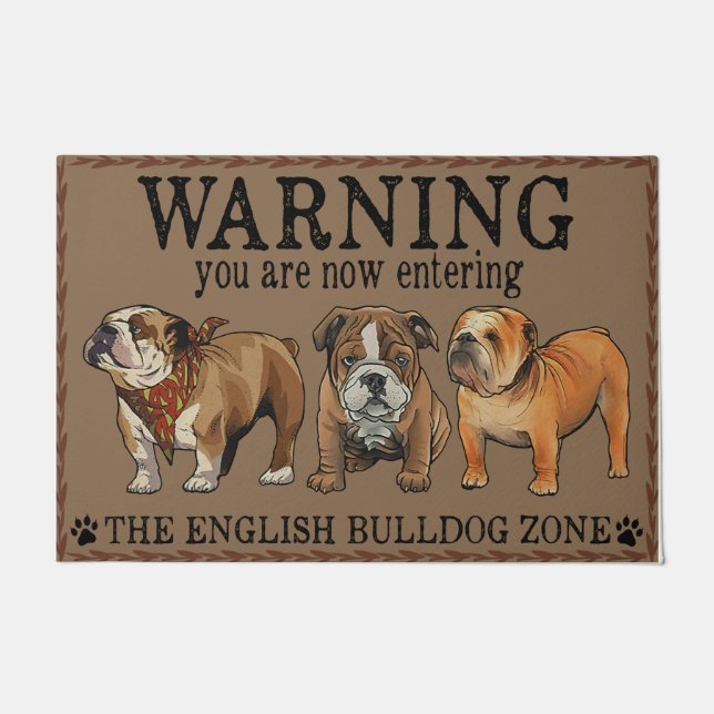 Paillasson Rug anglais Bulldog Warning, citations d'Humours  (Devant)