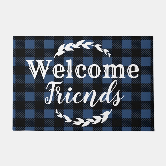 Paillasson Russe Buffalo Check Plaid Welcome Friends Blue (Devant)