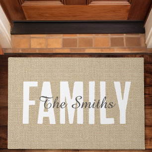 Paillasson Russe Jute Tan Burlap Famille Monogramme