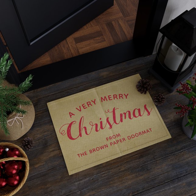 Paillasson Russe Noël Bienvenue Papier Brown Look Porte (A very merry Christmas doormat. Just add your name)