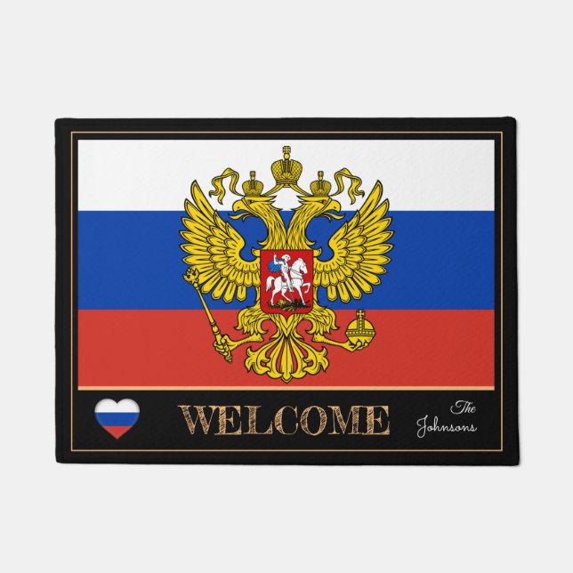 Paillasson Russie & Russie Drapeau maison mats / sports Bienv (Devant)