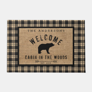 Paillasson Rustic Bear Bienvenue Cabine dans les bois Nom de 