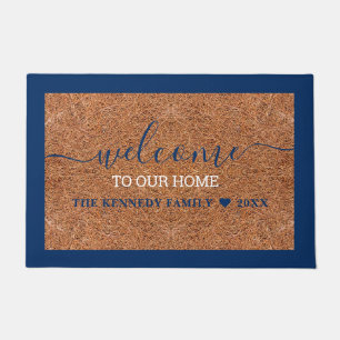 Paillasson Rustic Coir Welcome Blue Nom Personnalisé