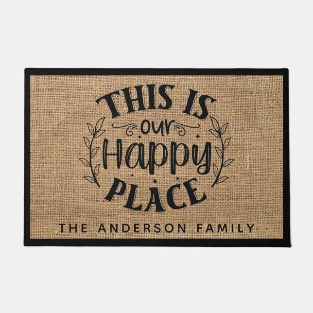 Paillasson Rustic Country Burlap C'est notre endroit heureux (Devant)