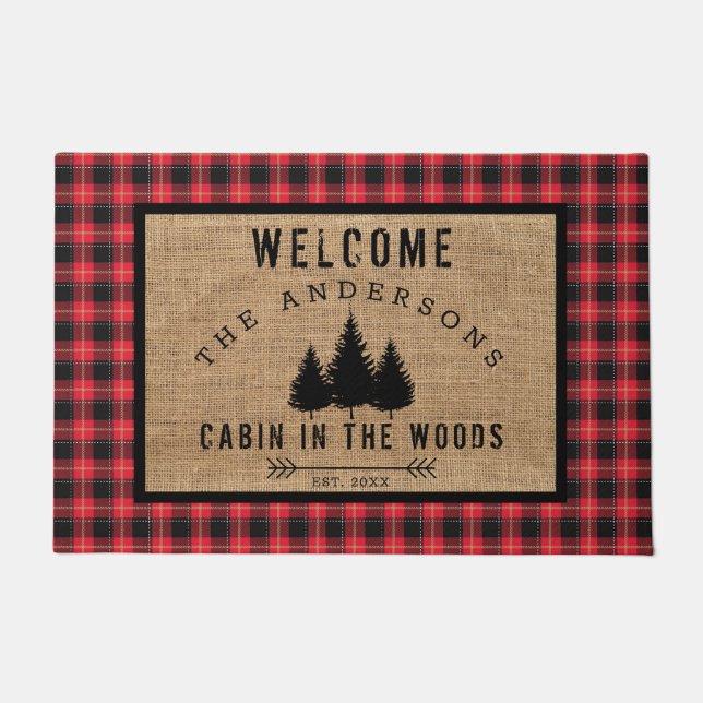 Paillasson Rustic Country Famille Bienvenue au Cabine Woods (Devant)