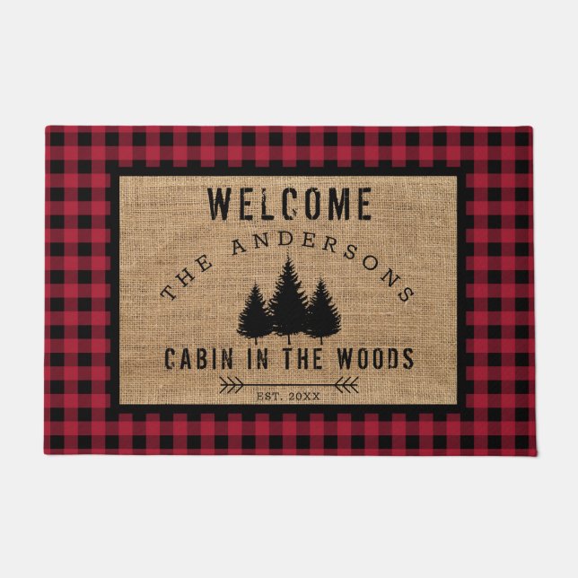 Paillasson Rustic Country Famille Bienvenue au Cabine Woods (Devant)