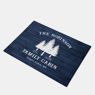 Paillasson Rustic Country Family Cabine Arbres Blue Wood Impr