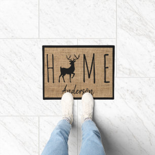 Paillasson Rustic Country Faux Burlap Buck Nom de famille