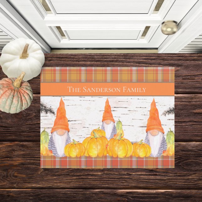 Paillasson Rustic Fall Gnome orange plaid citrouille (Créateur téléchargé)