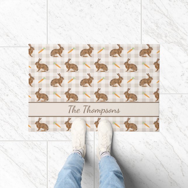 Paillasson Rustic Hares And Carrots Beige Gingham Spring (Intérieur)