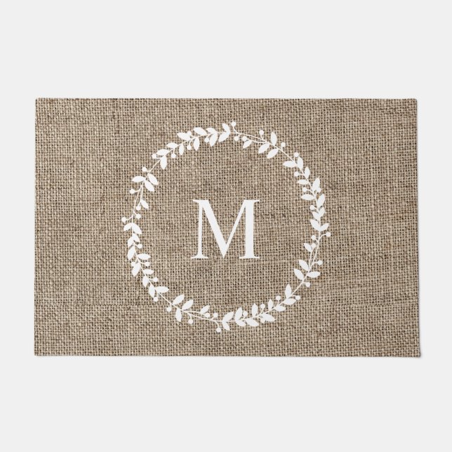 Paillasson Rustic Laurel Wreath Farmhouse Style Monogramme (Devant)
