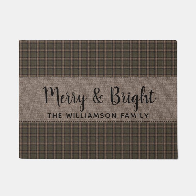 Paillasson Rustic Merry et Bright Homespun Nom de famille (Devant)
