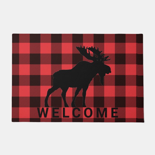 Paillasson Rustic Walking Moose Rouge Noir Plaid Accueil (Devant)