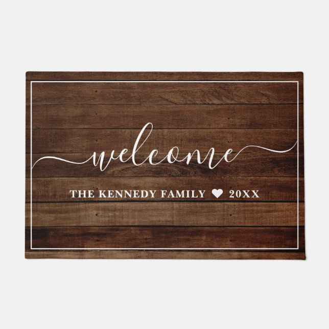 Paillasson Rustic Wood Family Name Personalized  Welcome (Devant)