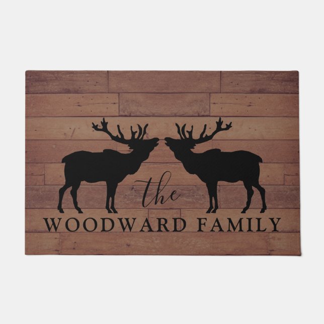 Paillasson Rustic Wood Nom de famille Walking Elk (Devant)