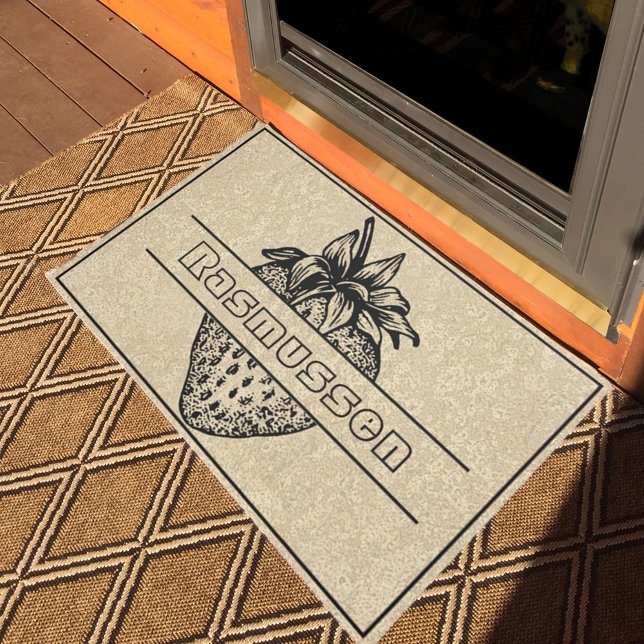 Paillasson Rustique Brown Black Strawberry Nom personnalisé B (Créateur téléchargé)