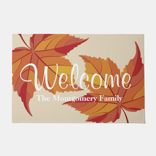 Paillasson Rustique Elegant Red Fall Feuilles Bienvenue (Devant)