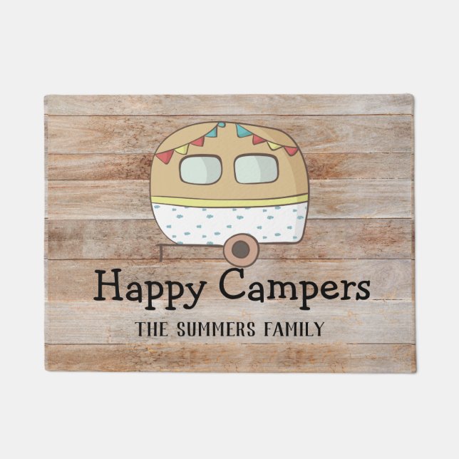 Paillasson RV Trailer Happy Campers Famille personnalisée (Devant)