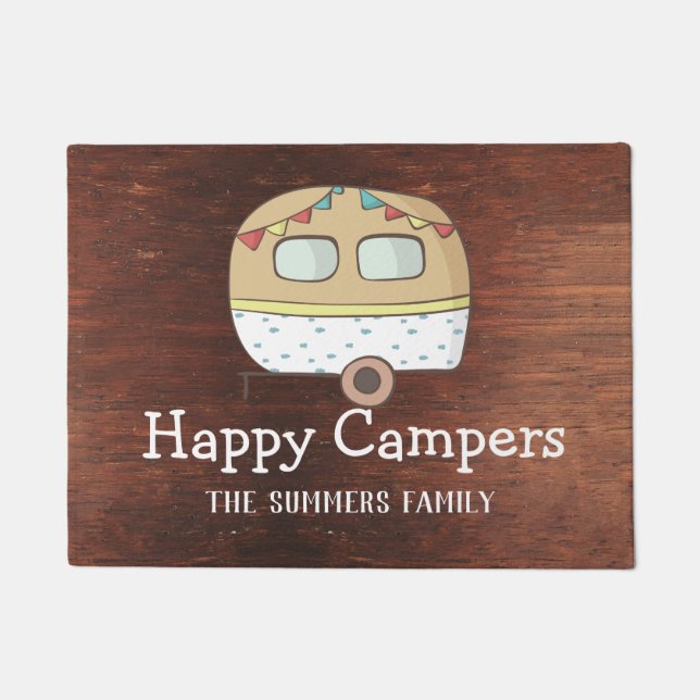 Paillasson RV Trailer Happy Campers Famille personnalisée (Devant)