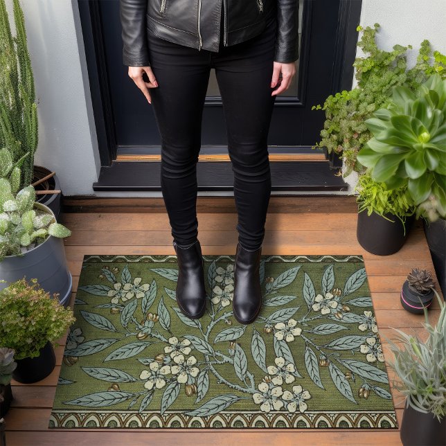 Paillasson Sage Green Cherry Blossom Art Déco Walter Crane (Créateur téléchargé)