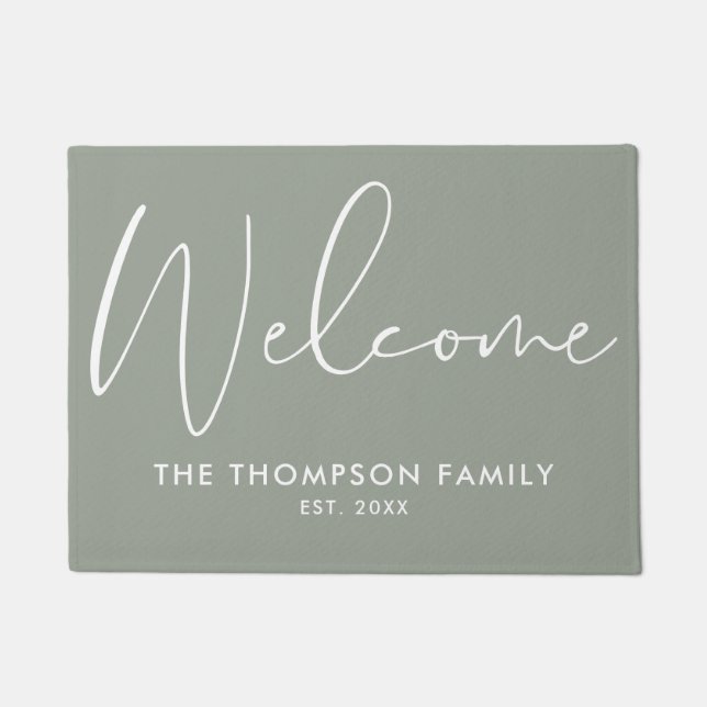Paillasson Sage Green Custom Family Name Welcome (Devant)