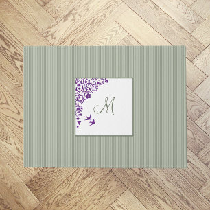 Paillasson Sage Stripe Purple Floral Script Monogramme mat de