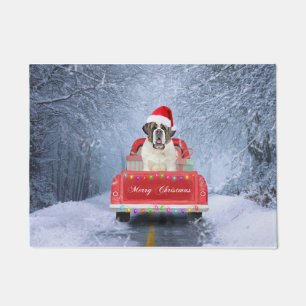Paillasson Saint Bernard Dog en Neige assis Camion de Noël