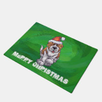 Saint Bernard mignonne à Santa Chapeau sur Vert