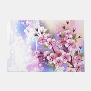 Paillasson Sakura rose sur la peinture Arrière - plan