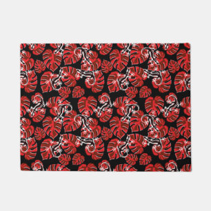 Paillasson Salamandre Répétante Et Motif Feuille Rouge