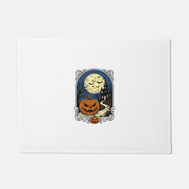 Paillasson Scène de citrouille hantée Art vectoriel Halloween (Devant)