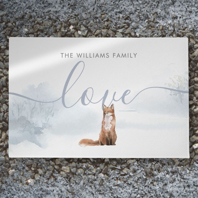 Paillasson Scène forestière hivernale renard (Winter Woodland Scene Fox Doormat)