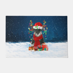 Paillasson Schnauzer Chien en neige avec cadeaux de Noël