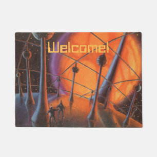 Paillasson Science-fiction vintage, soleil orange et extrater