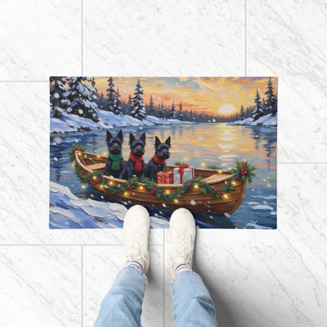 Paillasson Scottish Terrier Christmas Boat Holiday (Intérieur)