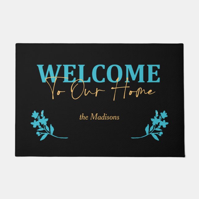 Paillasson Script manuscrit moderne et accueil floral (Devant)