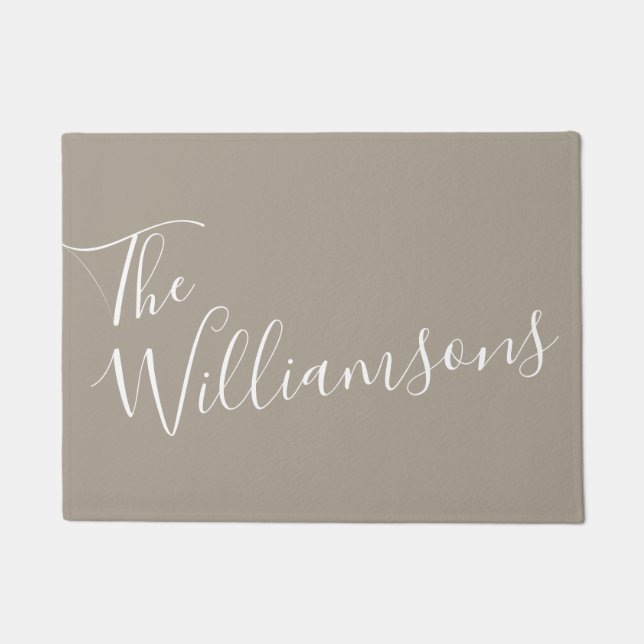 Paillasson Script minimaliste Nom personnalisé Taupe Brown   (Devant)