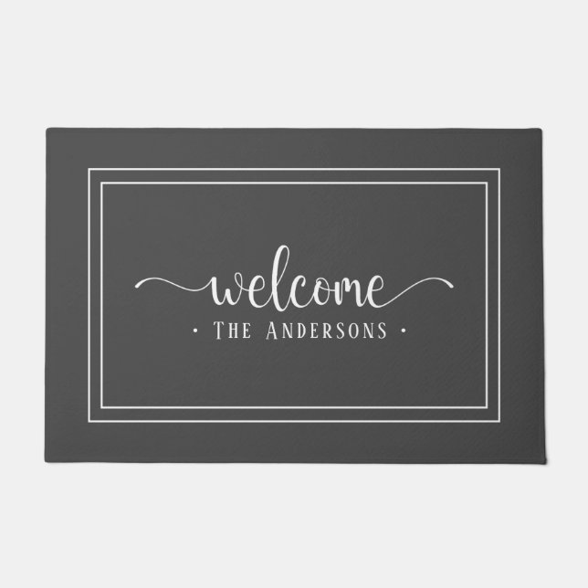 Paillasson Script moderne Grey & White Welcome Famille/entrep (Devant)