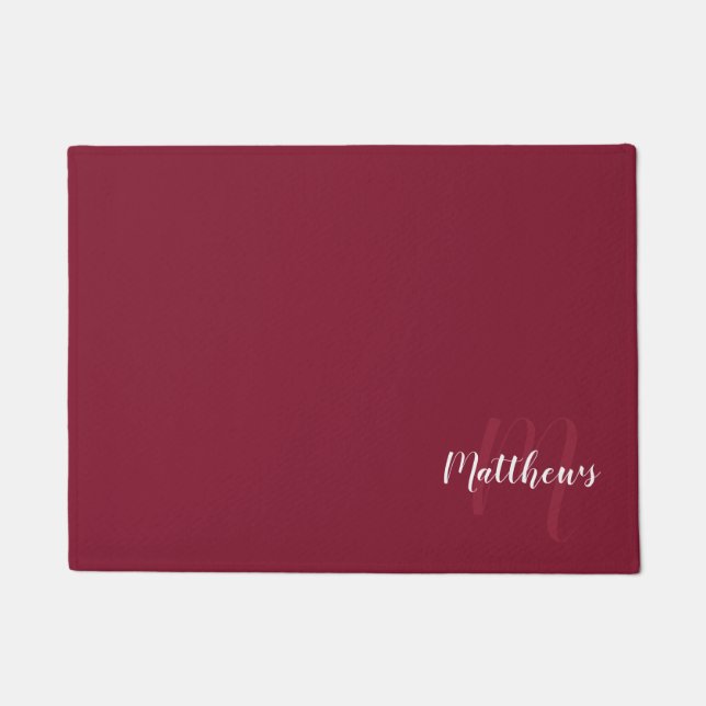 Paillasson Script moderne Monogramme personnalisé et nom de f (Devant)
