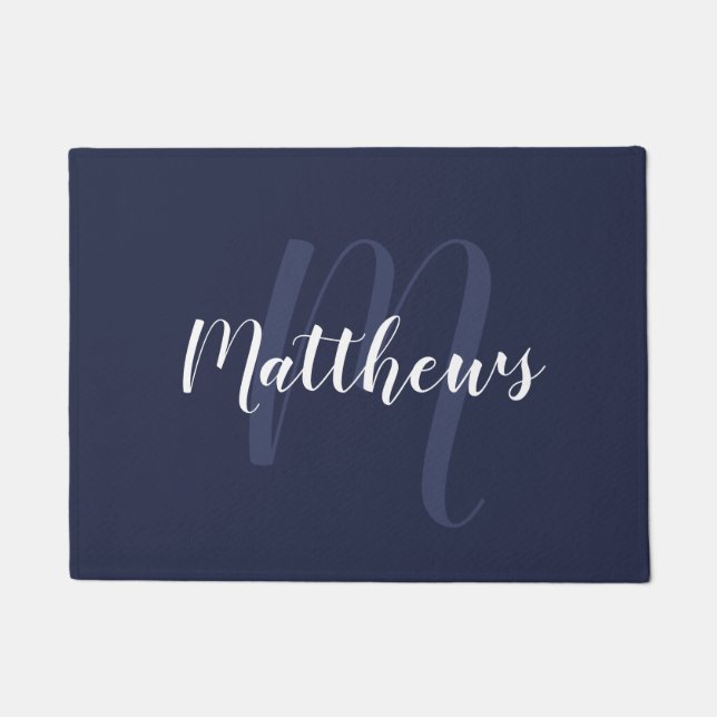 Paillasson Script moderne Monogramme personnalisé et nom de f (Devant)