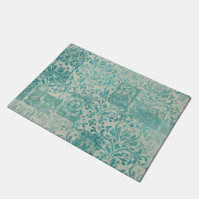 Paillasson Série de papier turquoise Ephemera Design 19 (Incliné)