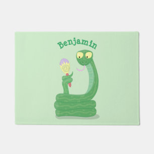 Paillasson Serpent vert drôle avec maracas de dessin animé