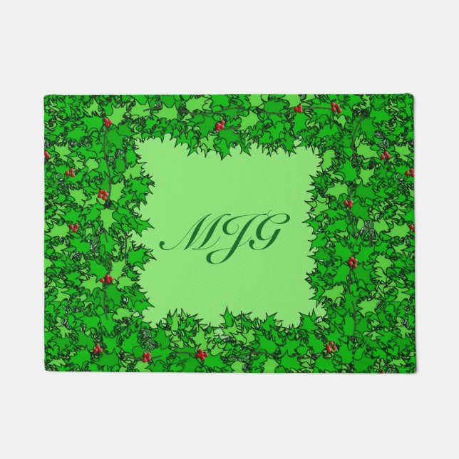 Paillasson Serre Holly avec Monogramme, Vert foncé (Devant)