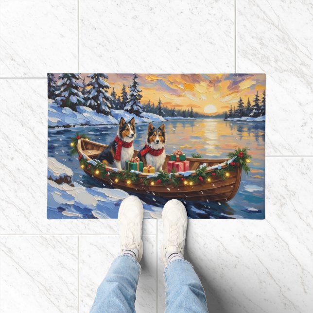 Paillasson Shetland Sheepdog Christmas Boat Holiday (Intérieur)