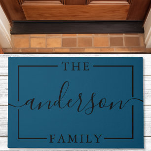 Paillasson Signature Script Personnalisé Nom de Famille Navy