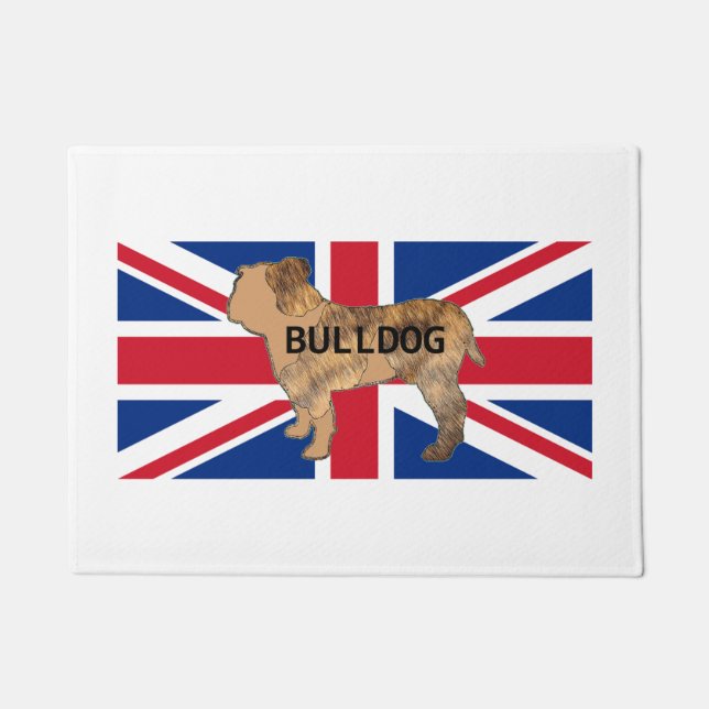 Paillasson silhouette de nom de bouledogue sur drapeau fauve  (Devant)