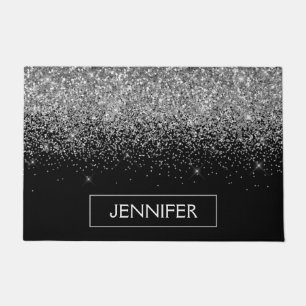 Paillasson Silver Black Parties scintillant Girl Monogramme N