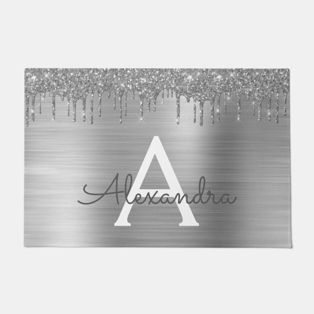 Paillasson Silver Glitter Brushed metal Monogram (Devant)