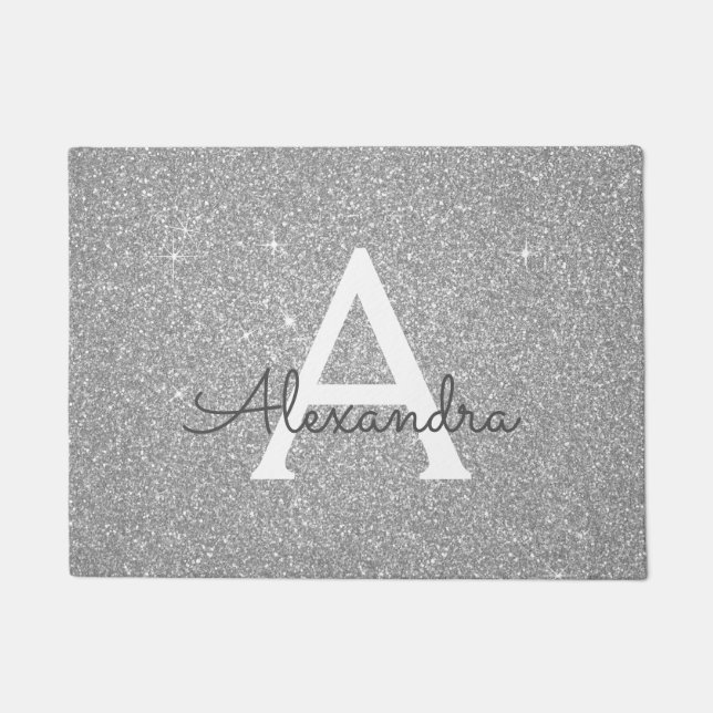 Paillasson Silver Sparkle Glitter Monogram Name & Initial (Devant)